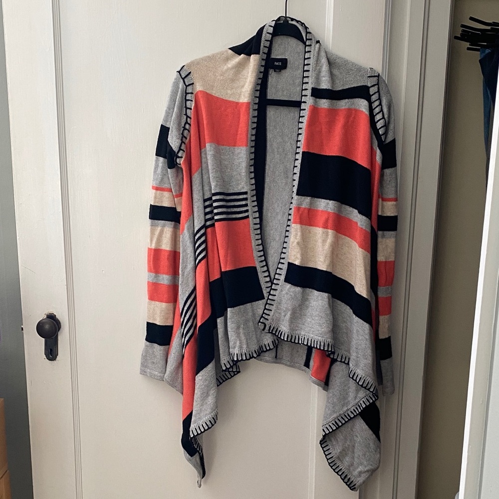Fate Coral Multicolor Striped Cardigan